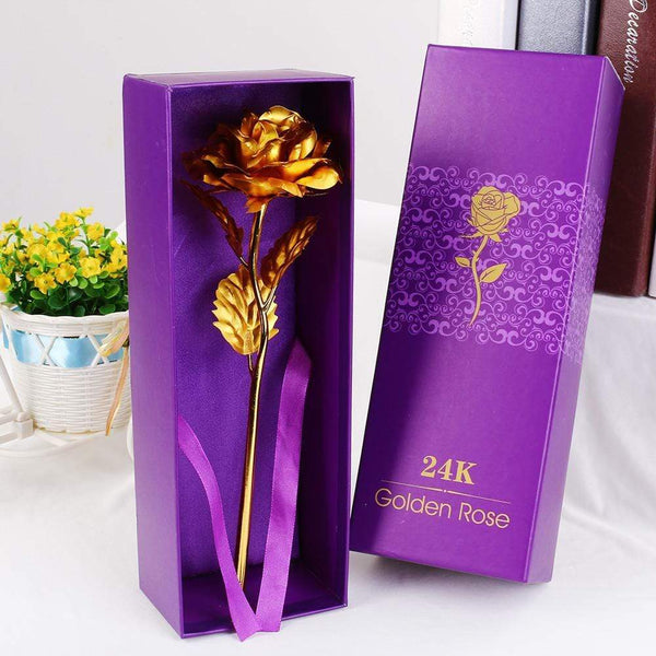 Gold Plated Rose with Red Velvet Box with vase | Winni.in