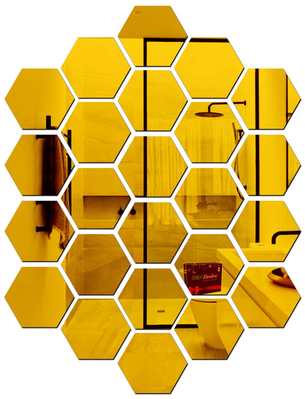 3D Hexagon Mirror Stickers (Golden 12 pcs) Beemart