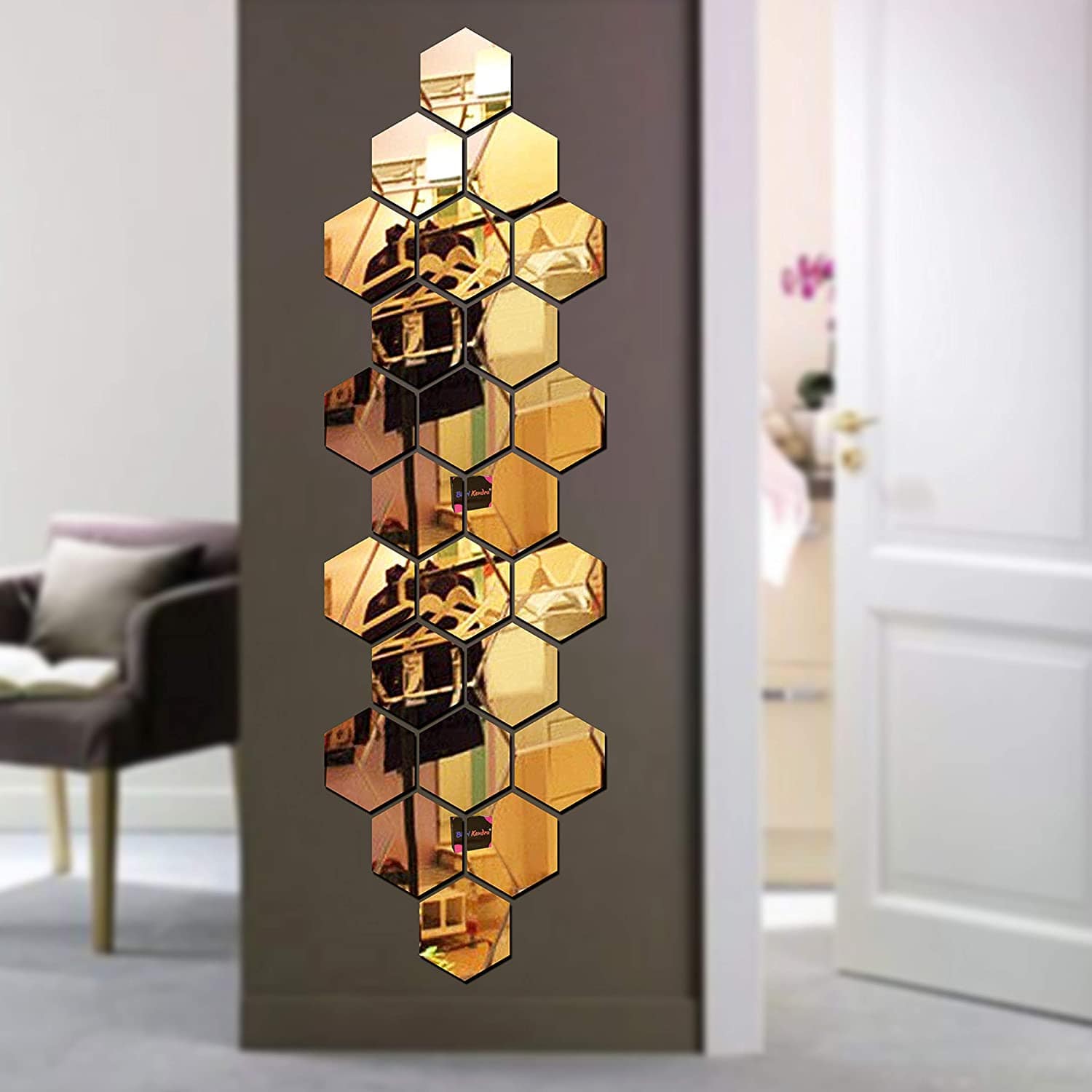 3D Hexagon Mirror Stickers (Golden 12 pcs) Beemart