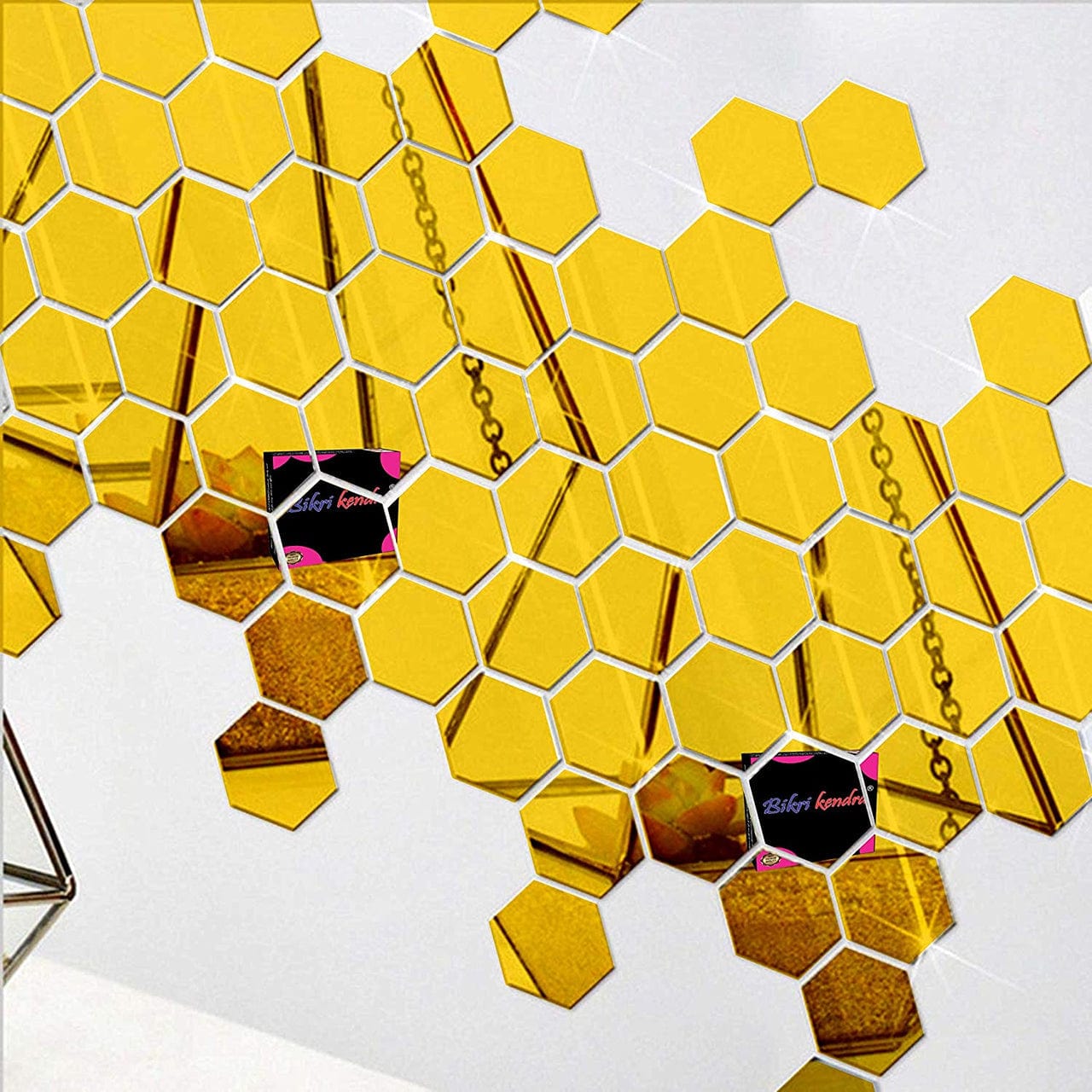 3D Hexagon Mirror Stickers (Golden 12 pcs) Beemart