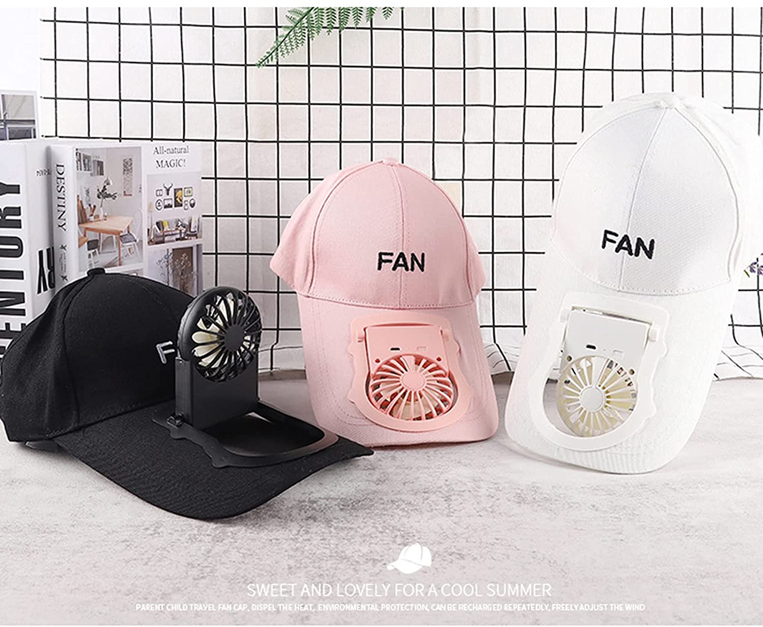 Hats with store battery fans attached