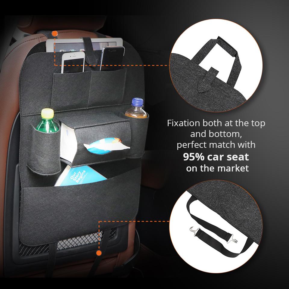 INZSASO Car Back Seat Organizer, Hanging PU Leather Car Storage Bag,  Compatible with Most Vehicles Interior Accessories Organizer (Black(1Pack))