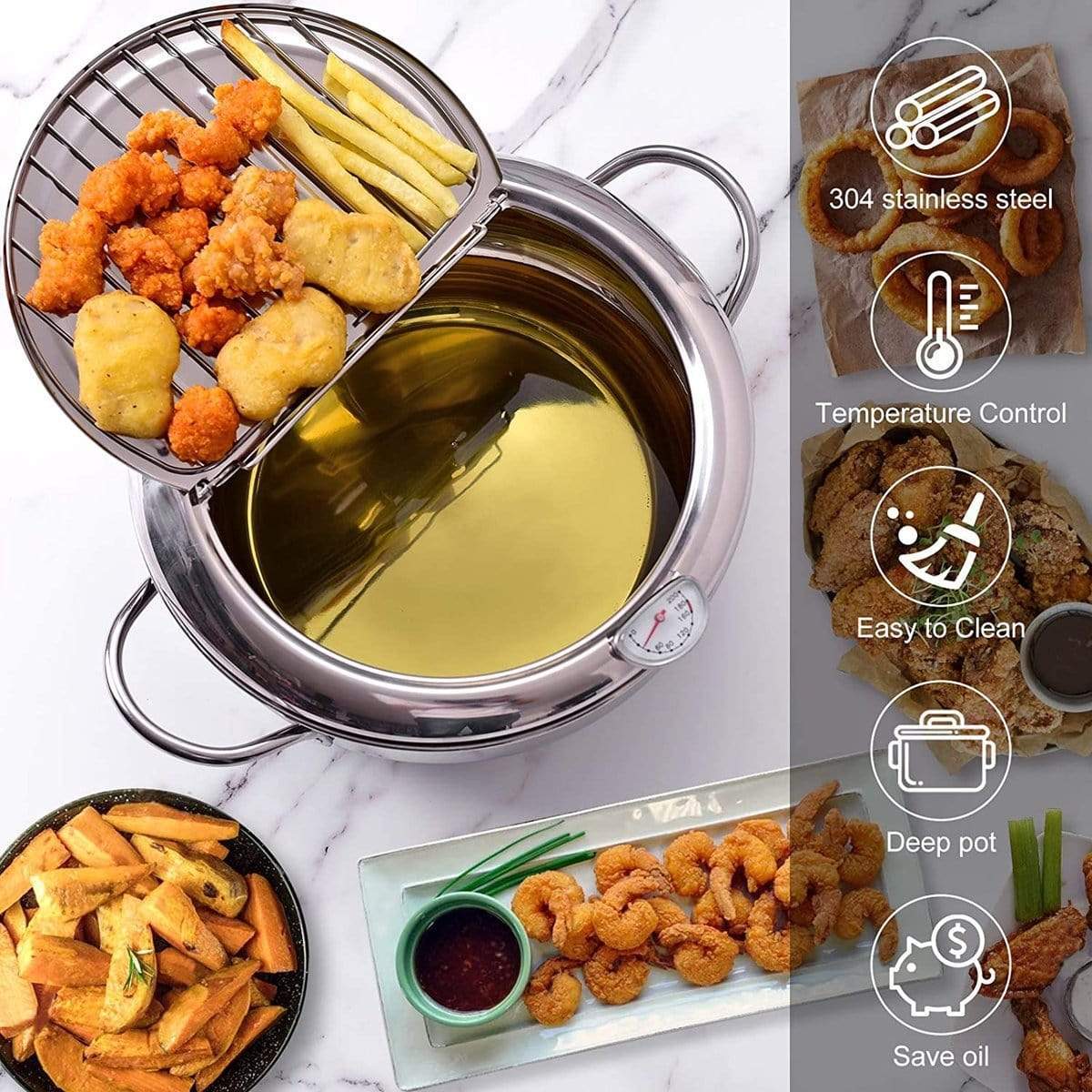 Stainless Steel Deep Frying Pot Cooking Strainer  - Crispryt™ Crispryt™ Zaavio®